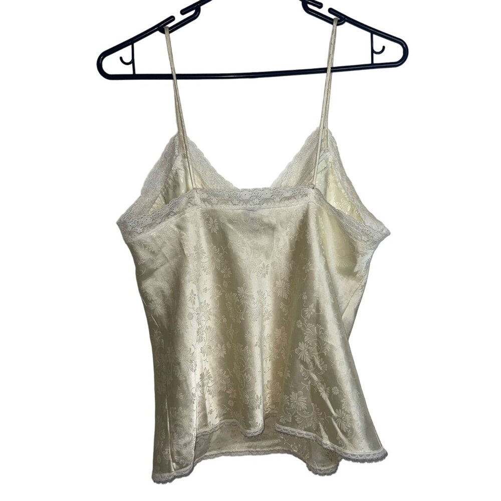 Christian Dior Vintage Womens Top Size Small Cream Camisole Embossed Satin Lace - Picture 2 of 9